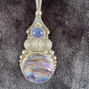Sajen (Offerings) tanzanite and abalone sterling silver pendant necklace